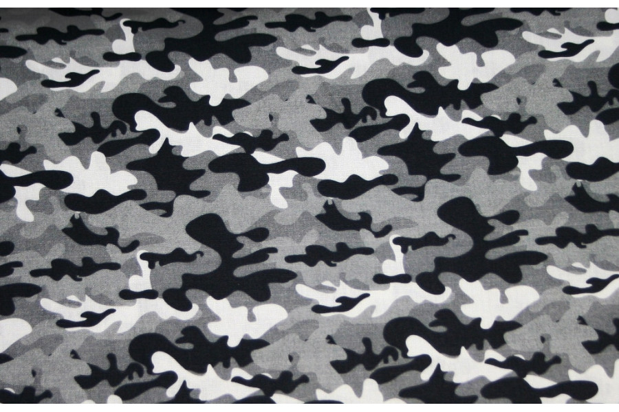 10cm Baumwolldruck (feiner Popelin) Camouflage schwarz/grau  (Grundpreis € 12,00/m)